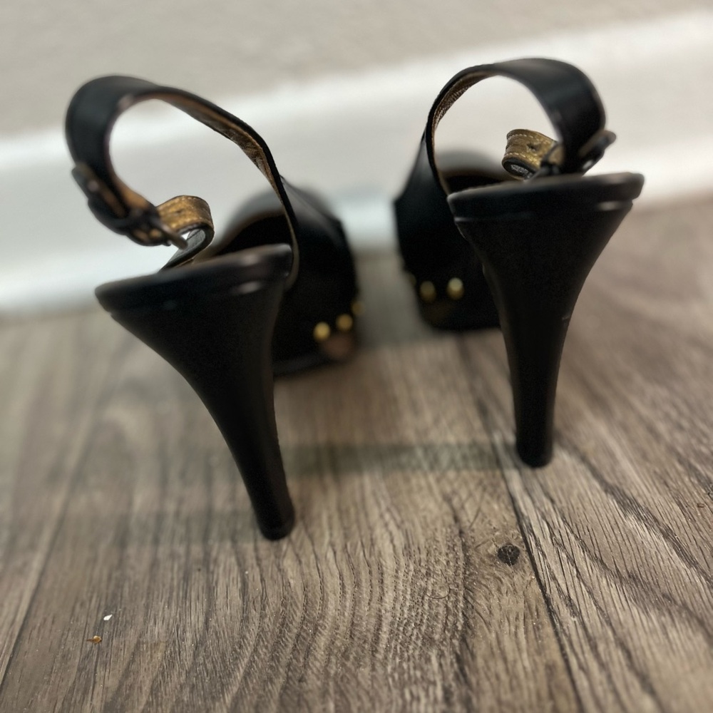Miu Miu Black Slingback Heels with Gold Studs - Picture 8 of 9